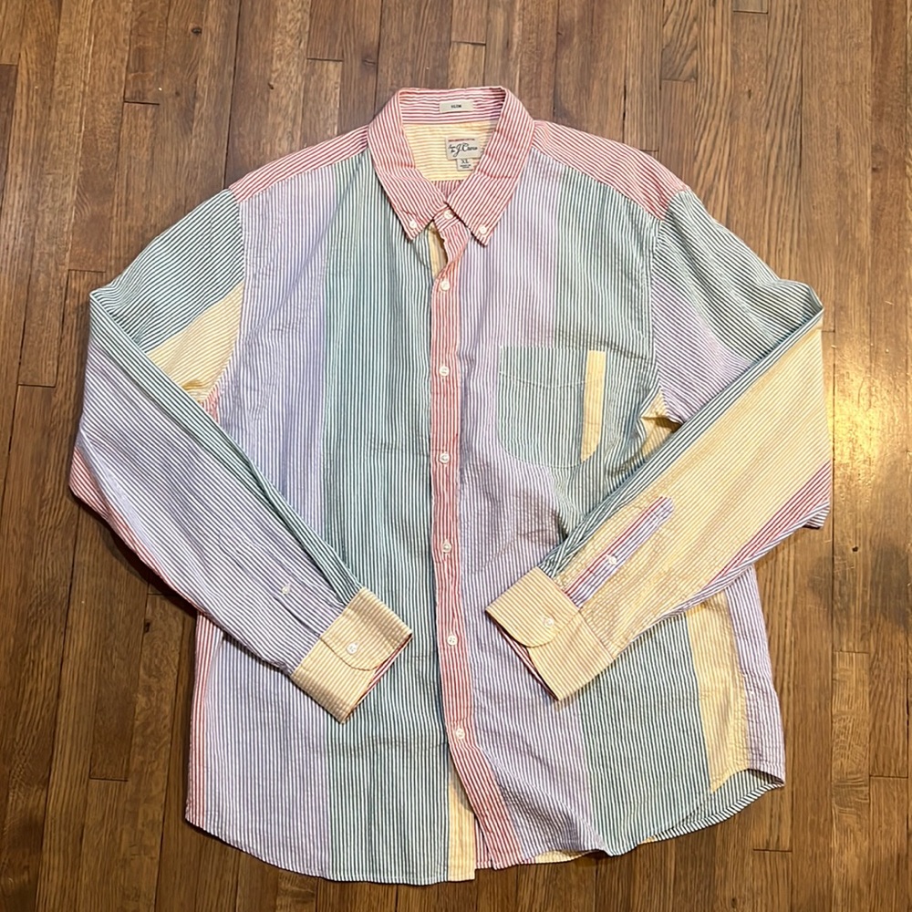 J Crew Multi stripe Button up Shirt New XL